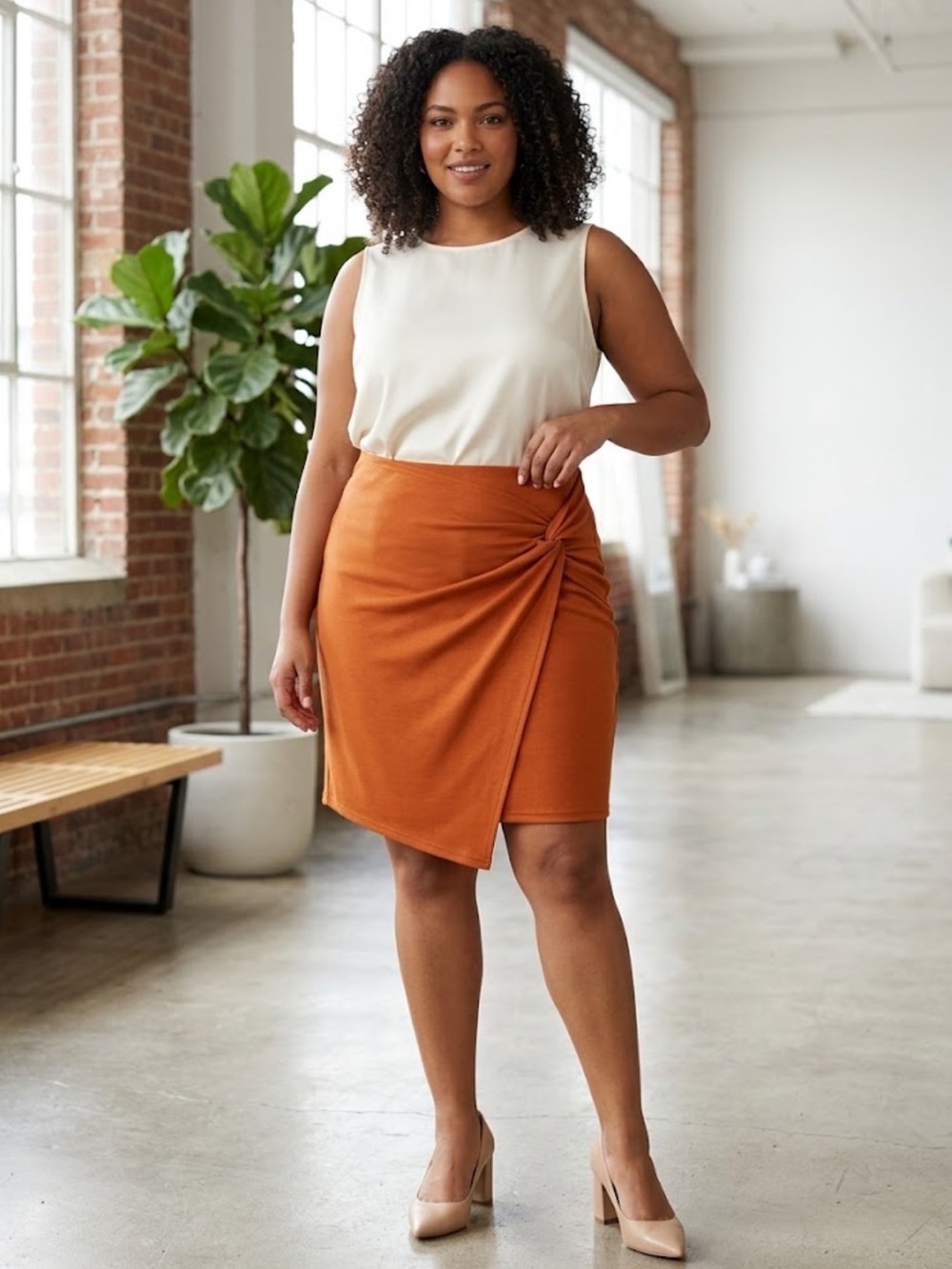 KATE Kasin Women's Orange/Rust Knot-Detail Wrap Skirt size 3XL